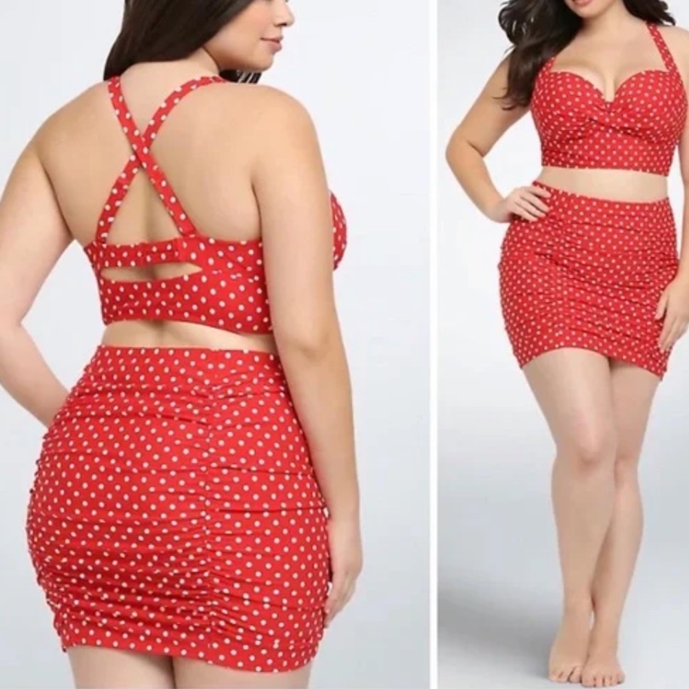 TORRID red polka dot skirted bikini bottom 2X